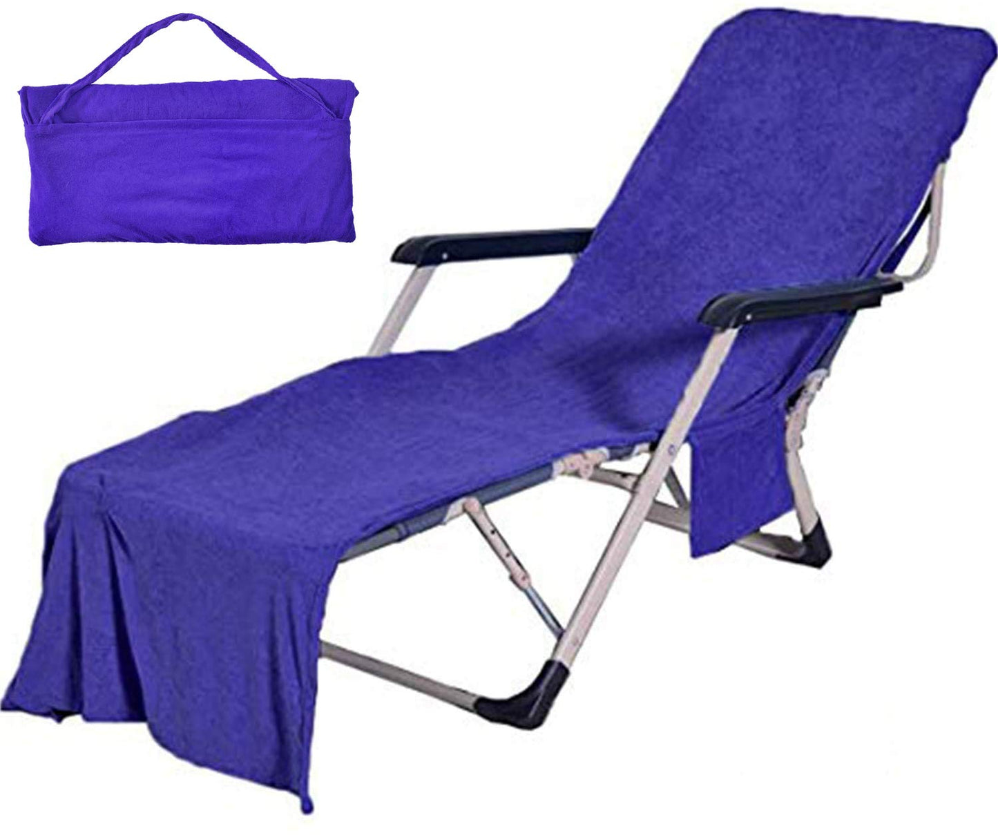 VOCOOL Double Layer Chaise Lounge Pool Chair Cover Beach Towel Fitted Elastic Pocket Won't Slide (Dark Blue)
