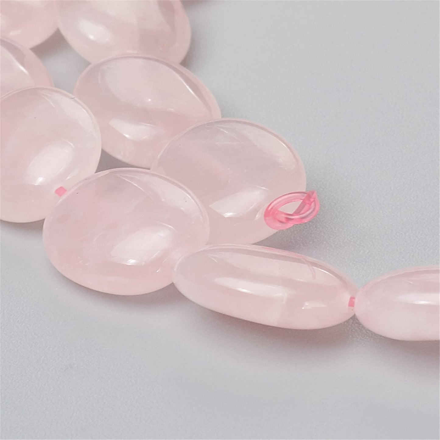 Fashewelry 58pcs Natural Rose Quartz Stone Beads 14x10mm Flat Oval Healing Crystal Loose Gemstone Beads for Jewelry Necklace Bracelet Earring Craft Hole: 1mm