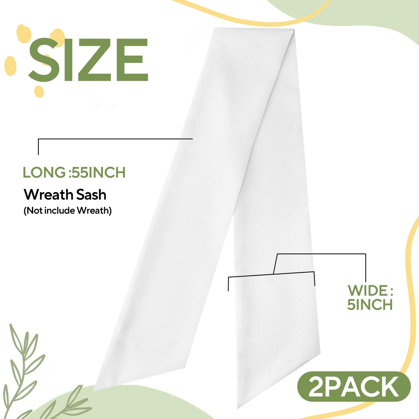 2 Pcs White Wreath Sash for Front Door Linen Wreath Ribbon Bow for Yard Porch Garland Home Decor