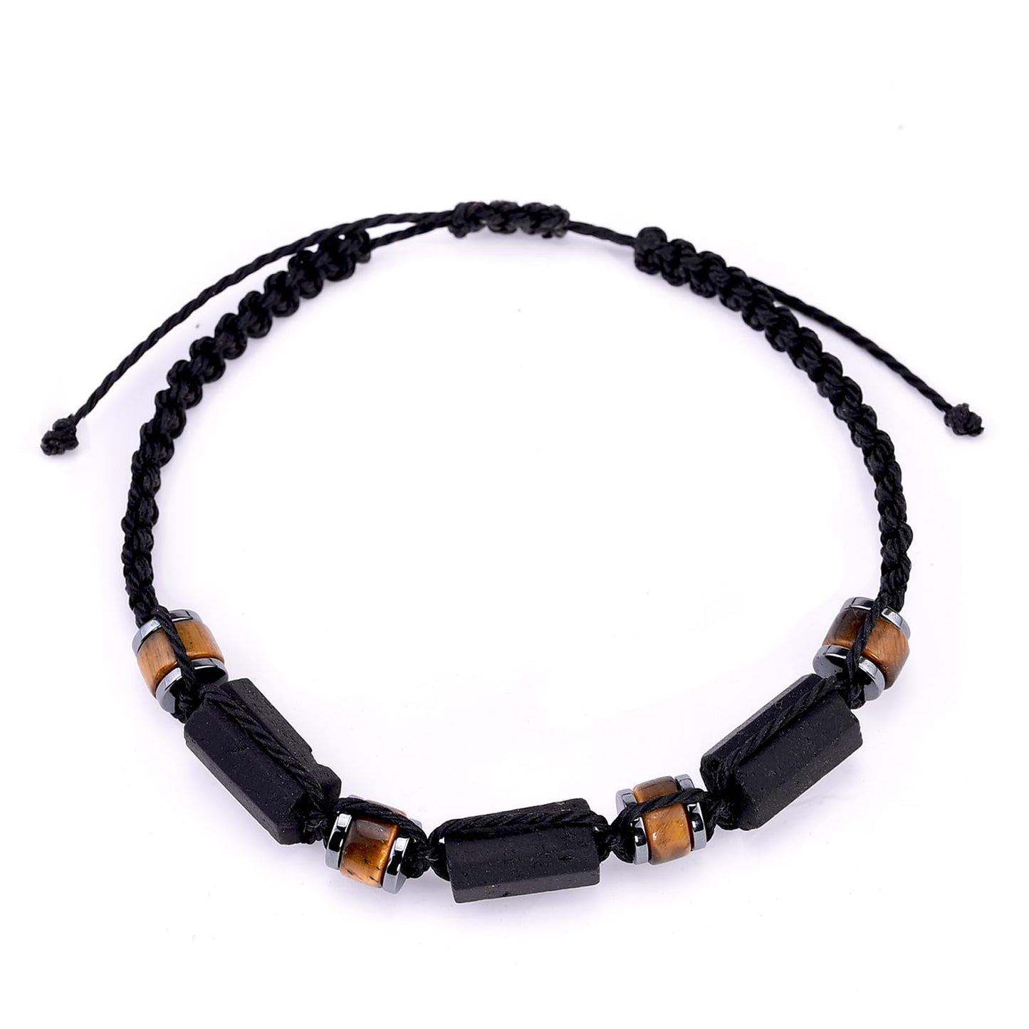 Senxilk Black Tourmaline Bracelet,Tiger eye and Hematite Protection Bracelet for Men Teens Boys Gift Ideas Handmade Wax Rope Braided Adjustable