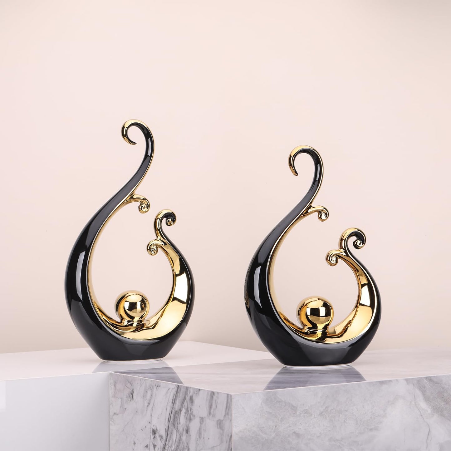 Glossy Black and Gold Decor Ceramic Statue, Modern Abstract Art Luxury Centerpiece - Black Gold Shelves Bookshelf&dining Table Decorations, Versatile Coffee Table Tv Stand Home Decor and Gift Choice