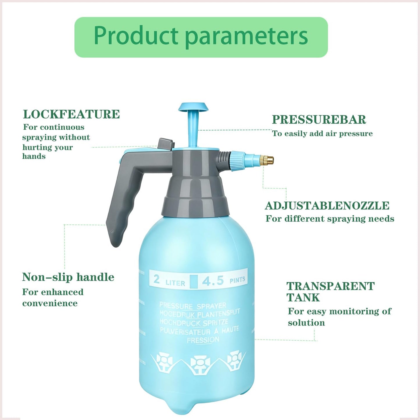 3 Pcs 1/2 Gallon Pump Sprayer Plastic, Handheld Pressure Sprayer, Garden Pump Sprayer Bottle with Adjustable Nozzle for Plants, Cleaning, Household Tasks, (Blue)