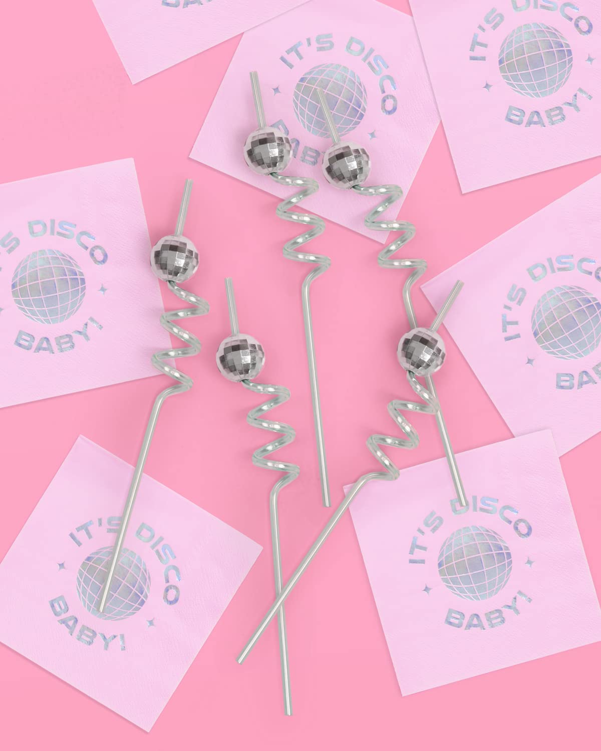 xo, Fetti Disco Ball Reusable Swirly Straw Set - 16 pc | Groovy Birthday Party Supplies, Last Disco Bachelorette Decorations, 70s, Space Cowboy