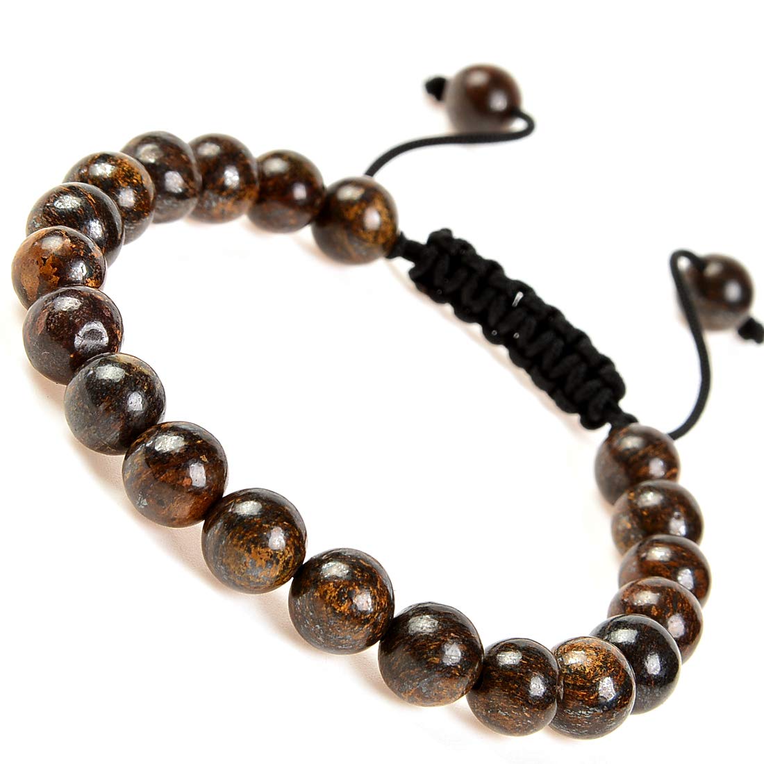 MASSIVE BEADS Natural Healing Power Gemstone Crystal Beads Unisex Adjustable Macrame Bracelets 8mm (Bronzite, 8mm)