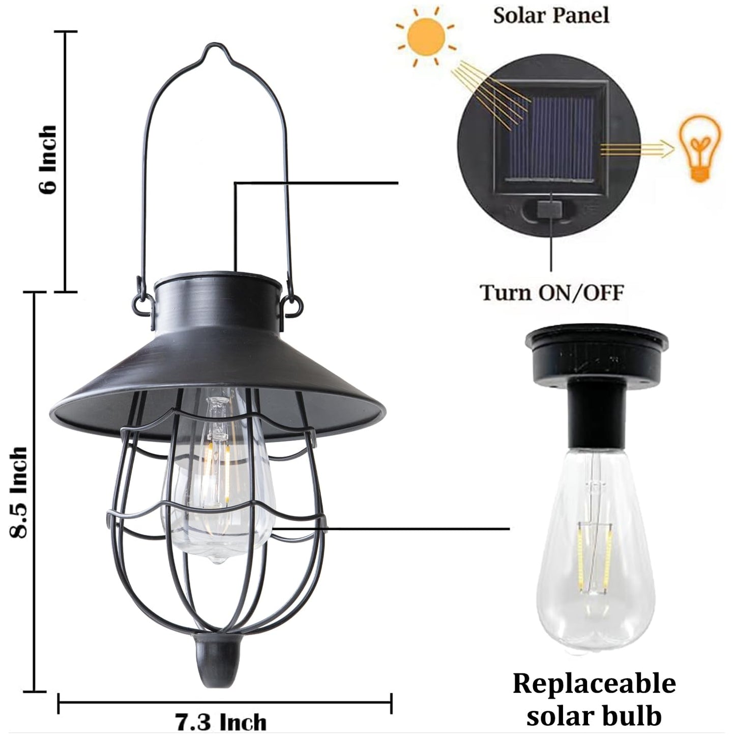 YAKii 2 Pack Solar Lantern Hanging Waterproof Outdoor Metal Solar Lamp with Warm White Light Decorate for Yard Garden Pathway Patio Porch Decor (Black)