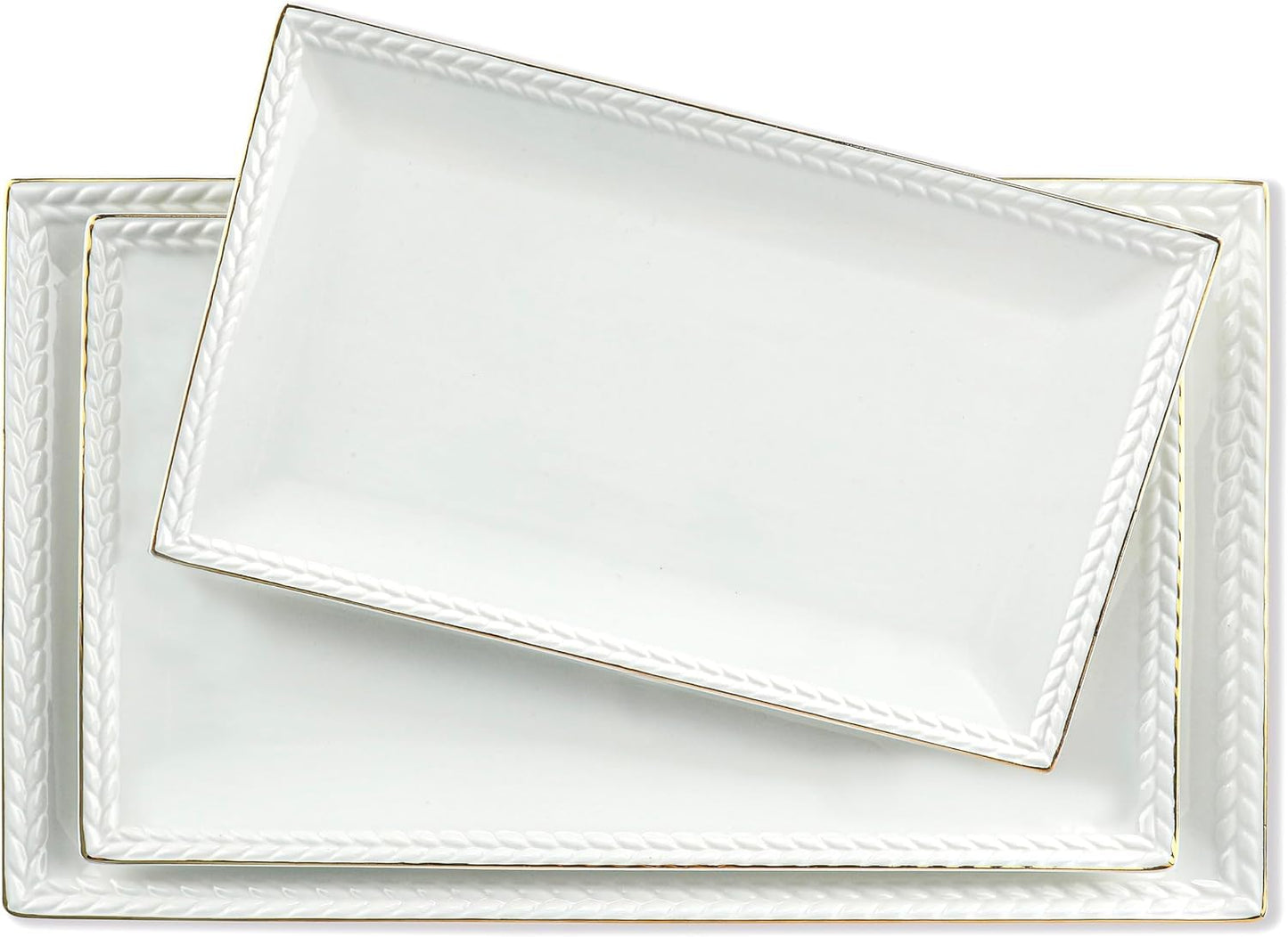 Kassel Ceramic Serving Platter Set | 16”/14”/12” Rectangular Serving Trays for Entertaining at Parties and Weddings | Oven Safe Extra Large Serving Trays for Tacos, Steak, and Cake
