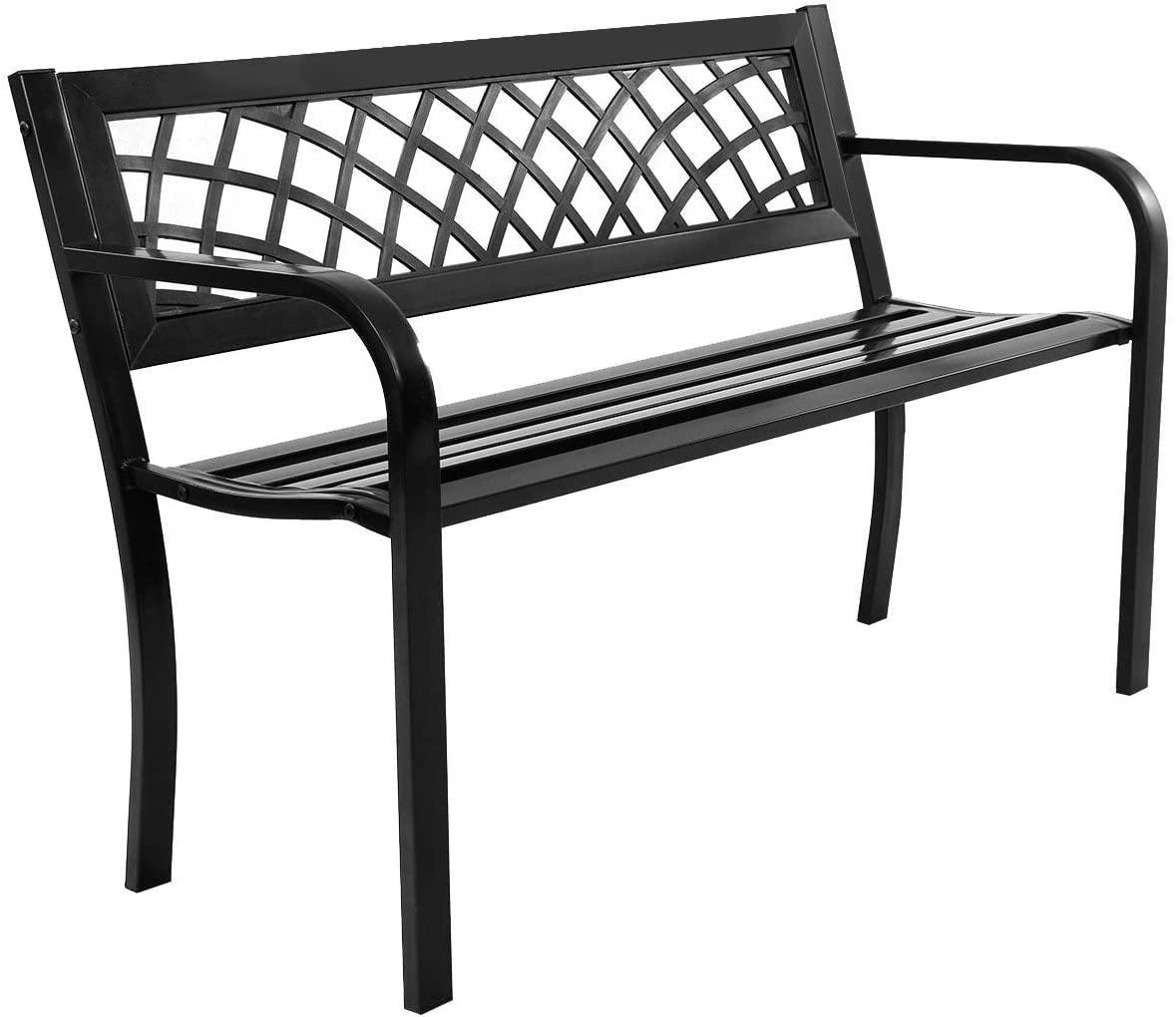 Tangkula Outdoor Garden Bench Park Bench with Steel Frame & PVC Backrest, Park Bench with Large Seat for 2-3 People, Patio Furniture Chair for Yard, Balcony, Porch & Poolside, Garden Welcome Bench
