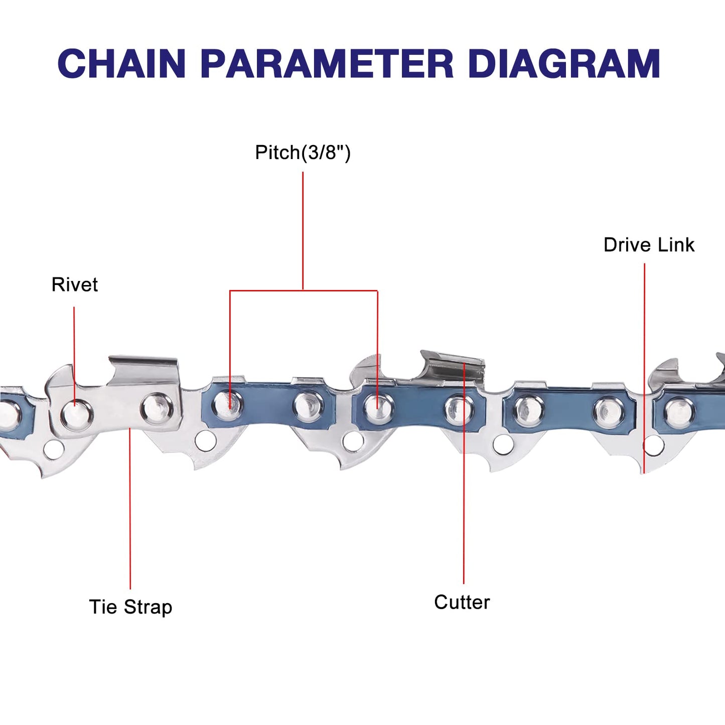 4 Pack 14 Inch Chainsaw Chain 3/8" LP Pitch .050'' Gauge 52 Drive Links fits Craftsman, Echo, Poulan, Ryobi and more
