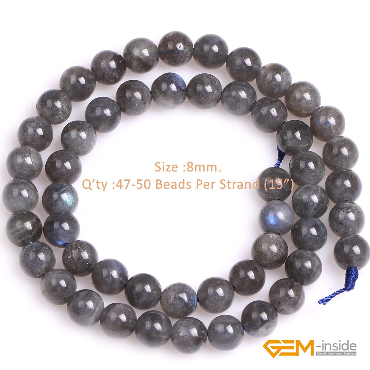 GEM-Inside Natural 8mm AA Grade Blue Rainbow Labradorite Gemstone Loose Beads Round Crystal Energy Stone Power for Jewelry Making 15''