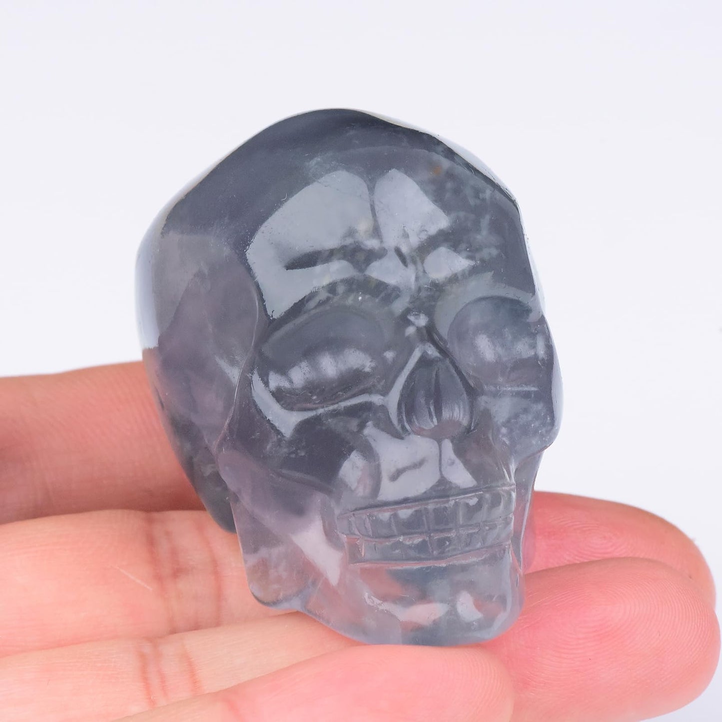 QLRSUXN 2 Inch Fluorite Crystal Skulls Decor,Human Skull Sculpture Statues Healing Crystal Decor,Halloween Skull Figurines,Home Office Decoration Christmas Meditation Gifts for Men Women