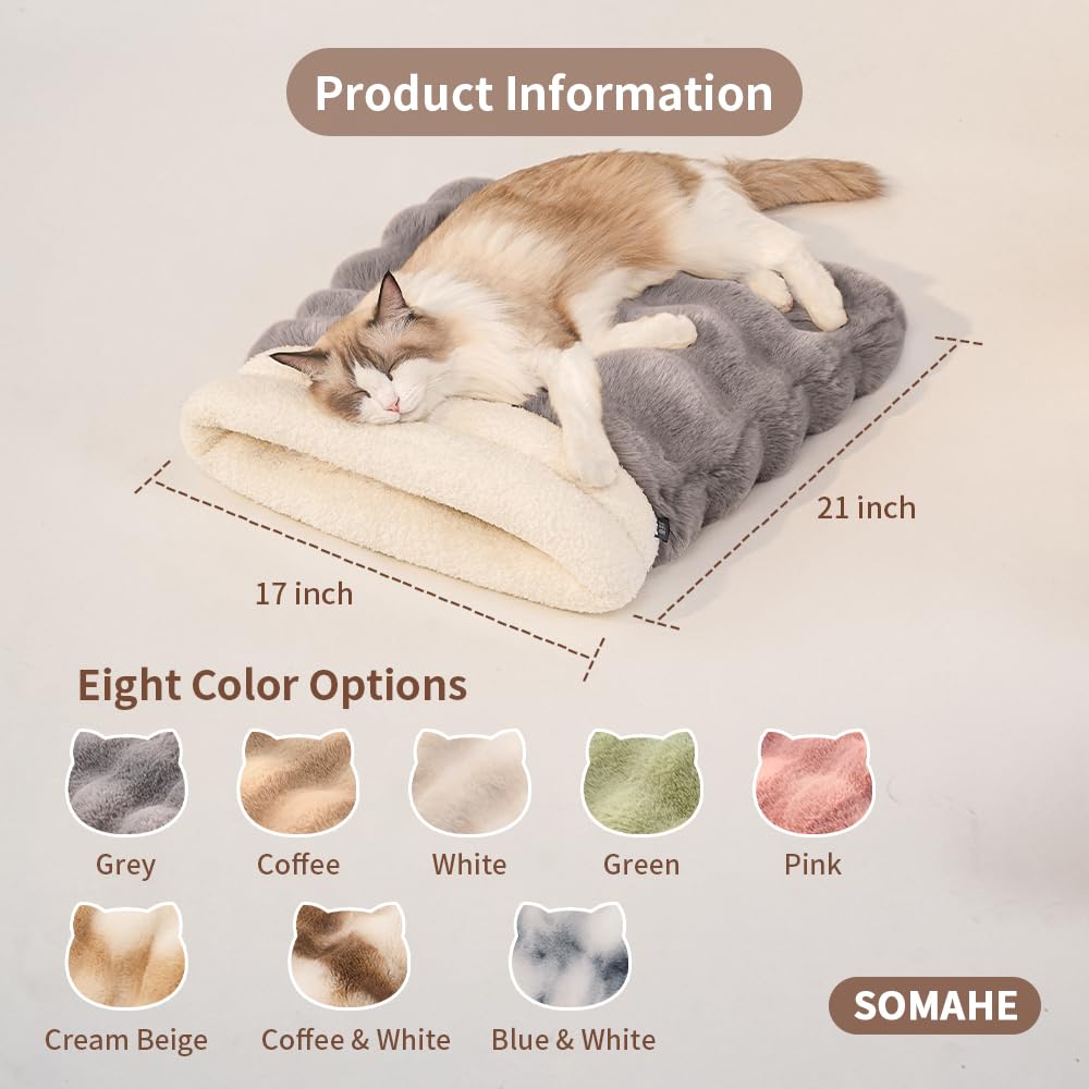 SOMAHE Self-Warming Cat Sleeping Bag, Enclosed Hooded Snuggle Sack with Dual-Side Plush Cat Cave Bed, Portable Foldable Pet Sleeping Pod for Indoor & Travel, Anti-Static, 21.7"x17.7"Pink