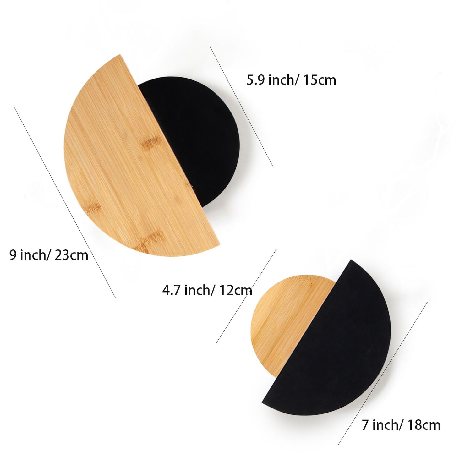 AIM & GGKK Bamboo Half Circle Wall Decor Set of 2 | Geometric Design | Black Matte & Natural Bamboo Semi Circle Wall Art | Minimalist Modern Wall Hanging for Living Room Bedroom