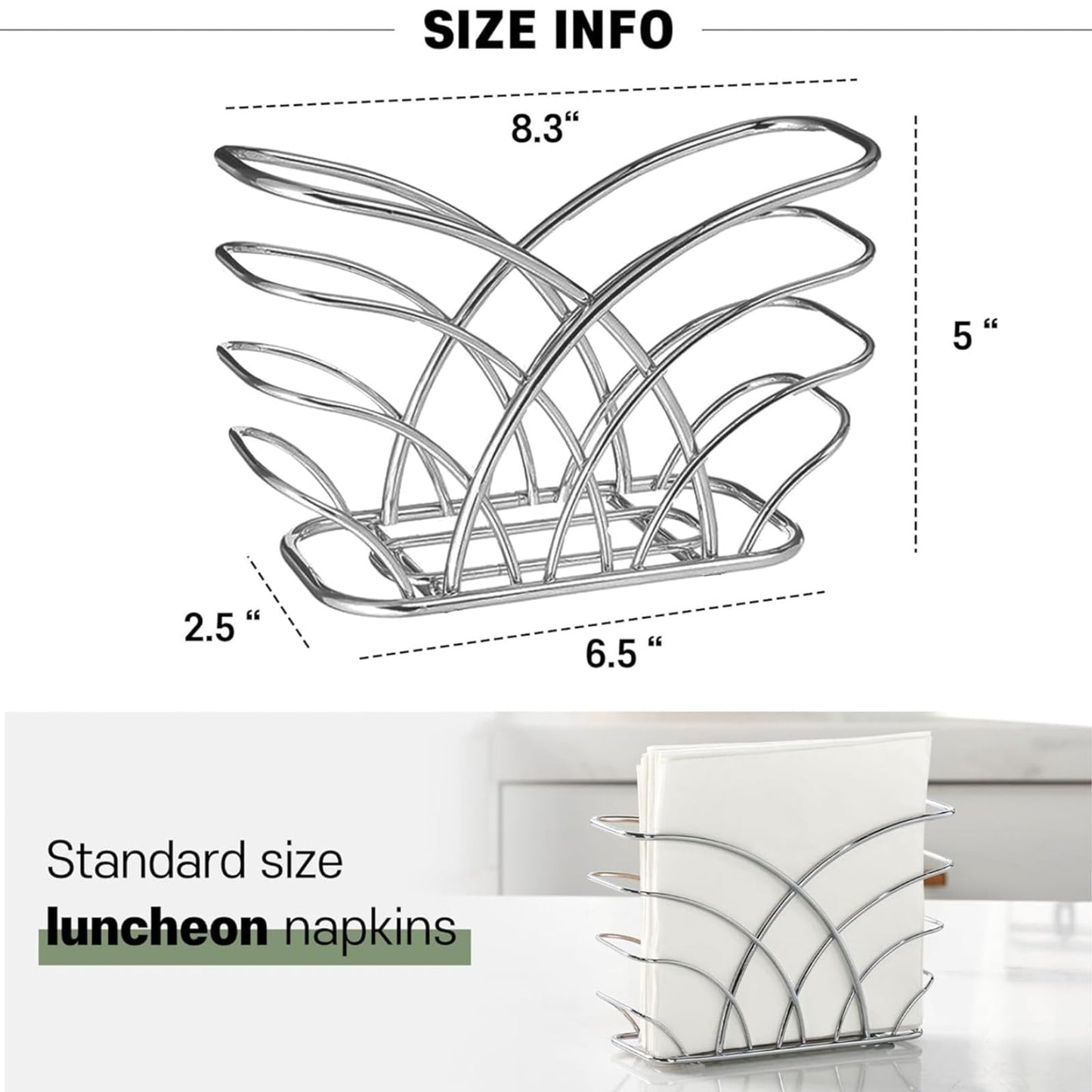 LEVIMETREE Napkin Holder for Table – Silver Iron Upright Napkin Dispenser for Paper Napkins, Napkin Dispenser for Kitchen Dining, Cocktail Picnic Bar Modern Kitchen and Dining Decor, Servilletero