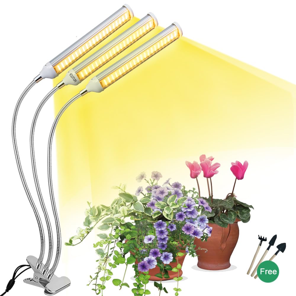 ELITUN LED Grow Light for Indoor Plants, Full Spectrum Plant-Growing Lamp with 315 LED Lamp Beads,5 Dimmable Levels & 3 Modes Timing Function, Auto On/Off (3 Heads Light)