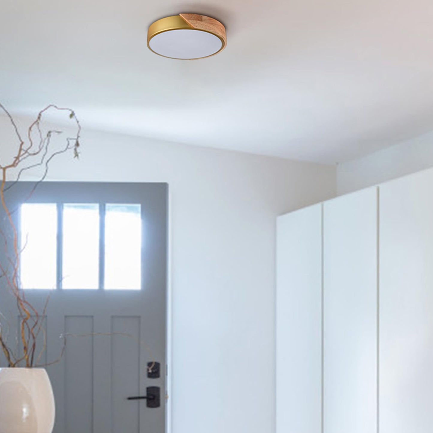 TEENYO Modern LED Flush Mount Ceiling Light 12 Inch Gold Low Profile Round Ceiling Light 2-Pack 4000K Wood Flush Mount Light Fixture for Hallway Bedroom Bathroom Foyer Entryway