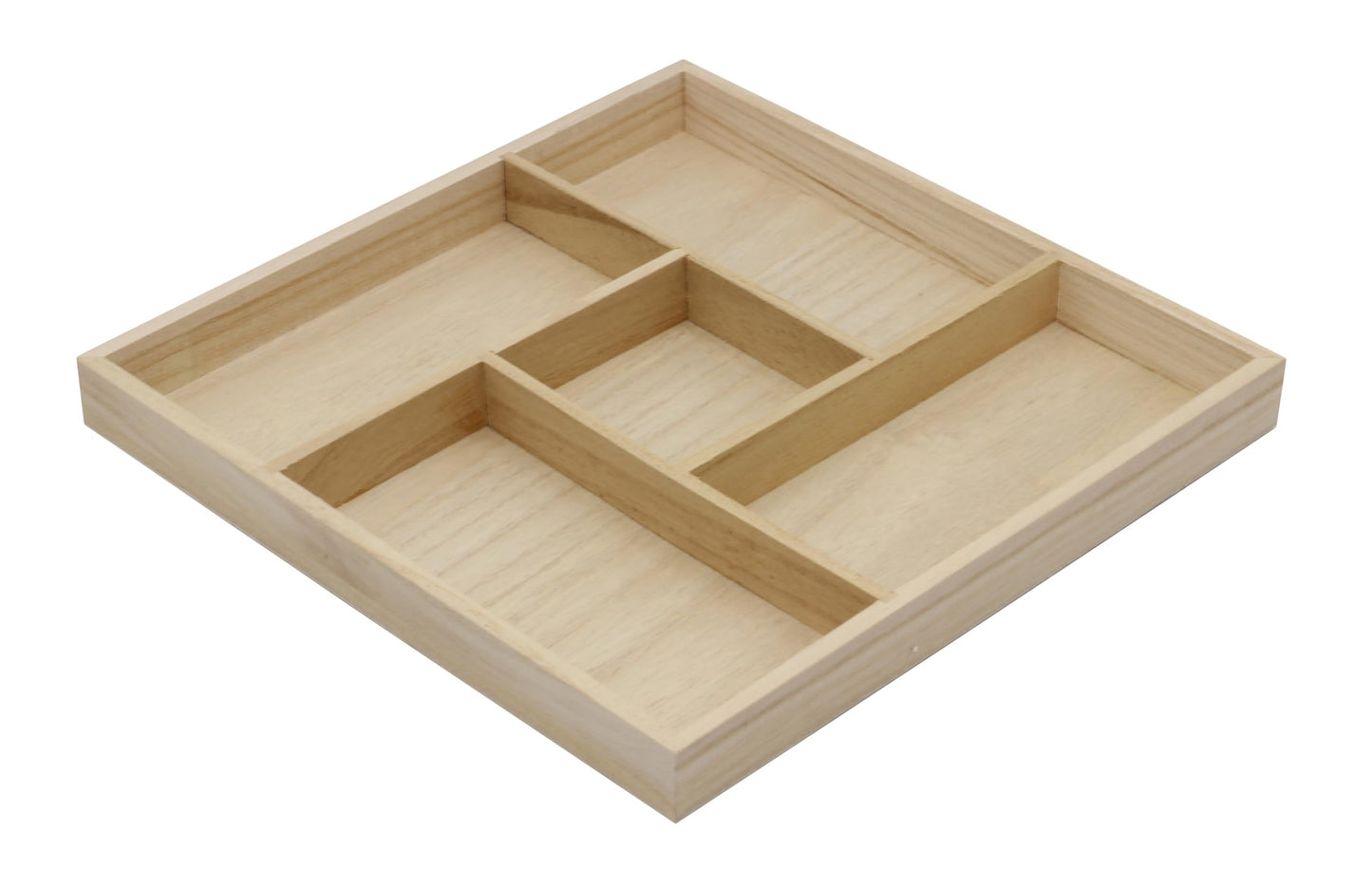 5 Section Wooden Trays – 10" × 10" Square Organizers with Compartments for Crafts, Drawer Tidying, Snacks, and Display | 2 Pack
