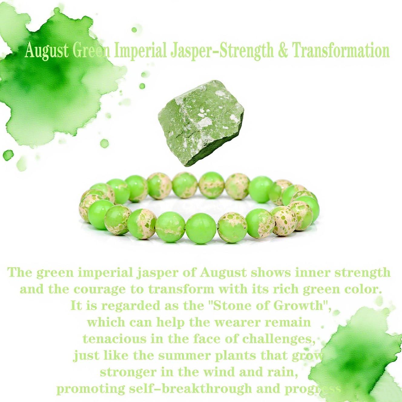 Crgwxzl August Birthstone Bracelets for Women Men,Healing Crystal Protection Stone Green Imperial Jasper Beads Bracelet,String Wrap Zodiac Month Bracelets Birthday Jewelry Gifts
