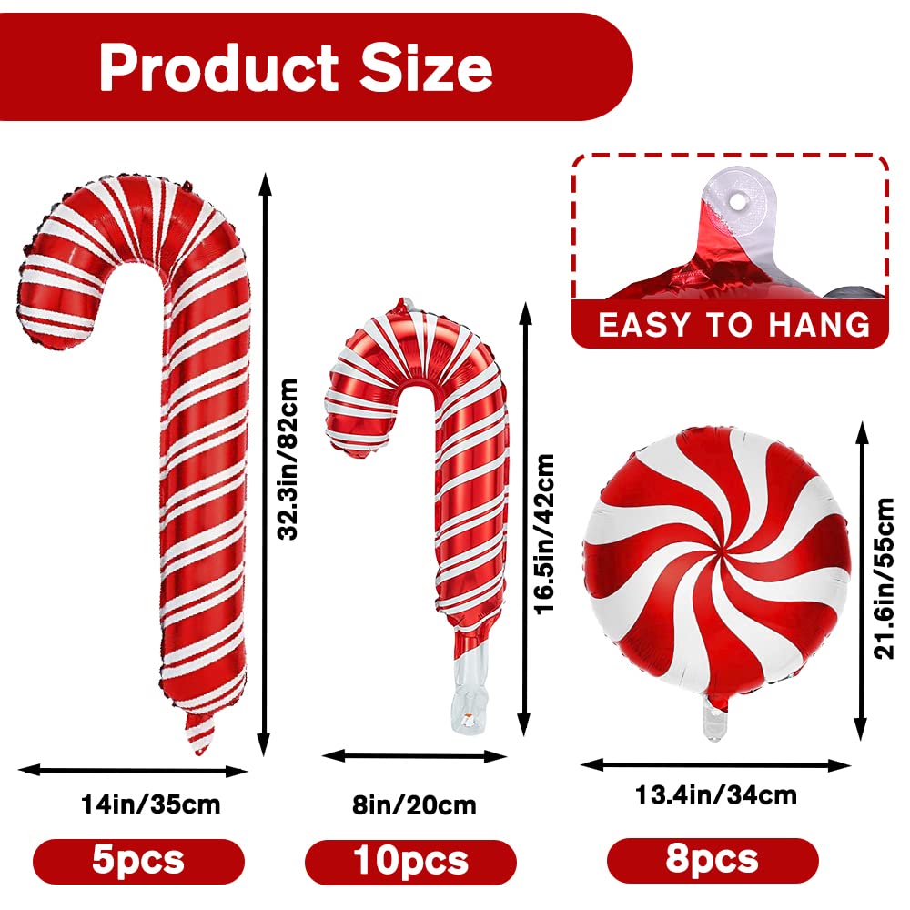 YUJUN 23Pcs Christmas Candy Cane Foil Balloons for Xmas Photo Backdrop Candies Theme New Year Christmas Decoration Party Supplies