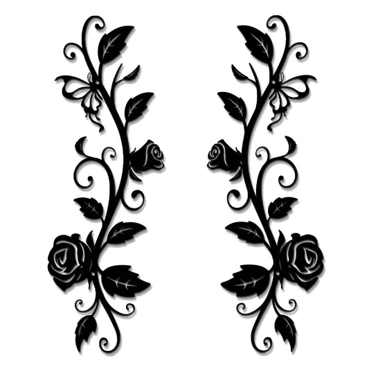 KOYILTD Metal Wall Decor, Black Wrought Iron Rose Vine Wall Art, Rustic Hanging Wall Sculptures with Iron Scroll Design, For Indoor Outdoor Living Room Office Above Door Decoration (Vivid)