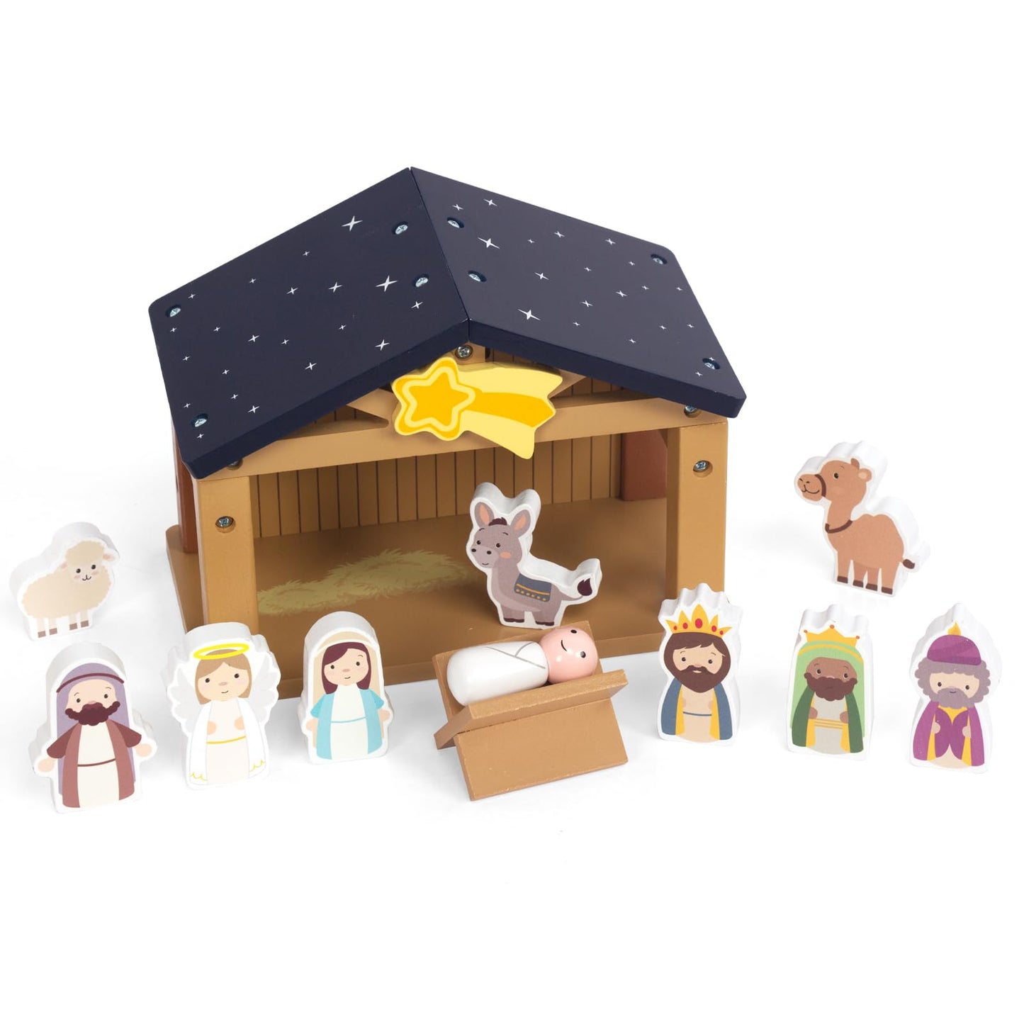 WOODENFUN Toy Nativity Set for Kids，Wooden Christmas Nativity Scene Miniature Holy Family Figurines Gifts for Children Boys Girls 3+ Years Old