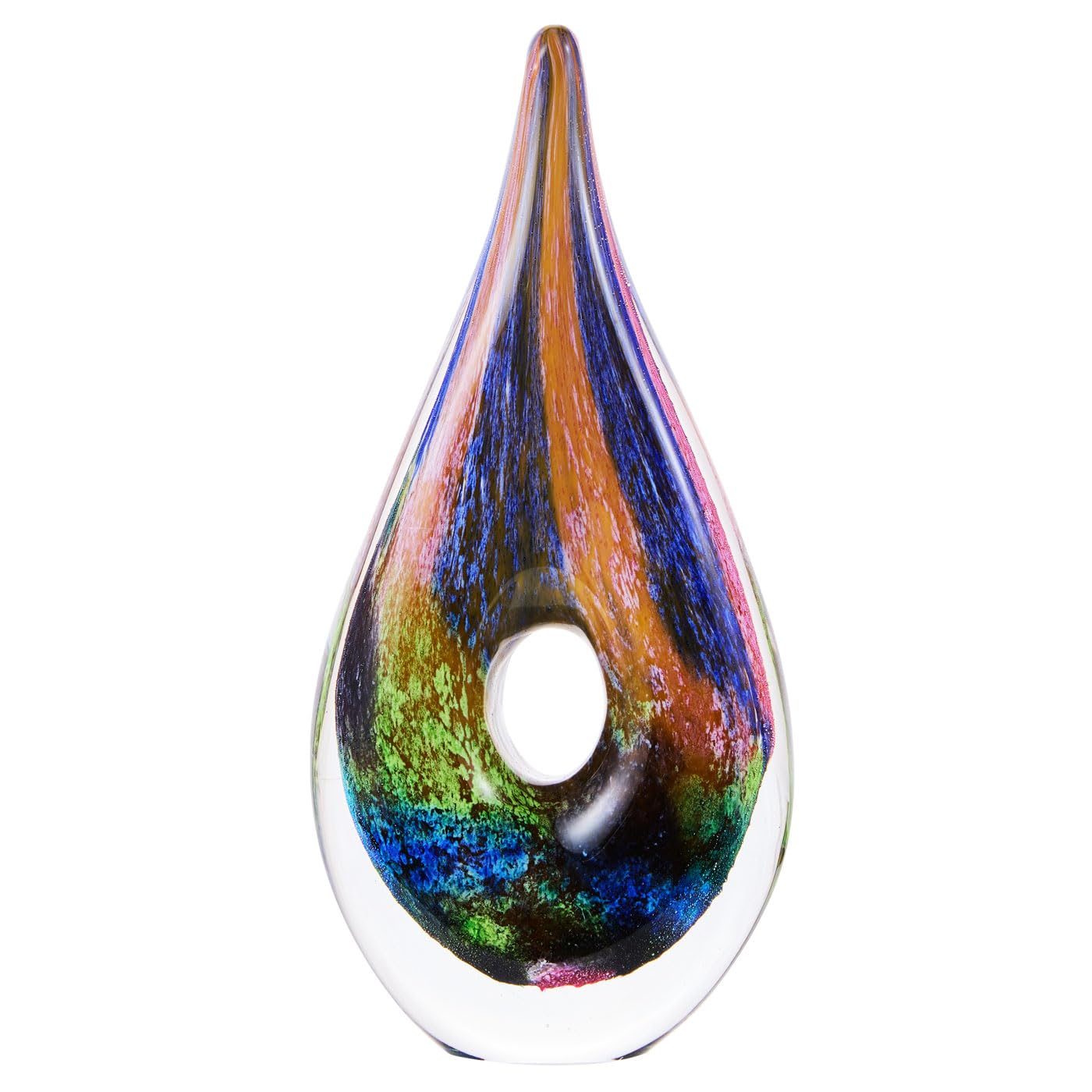 Luxury Lane Hand Blown Abstract Hollow Tear Drop Sommerso Art Glass Sculpture for Home Decor 8.5 inch Tall Centerpiece Table Decoration