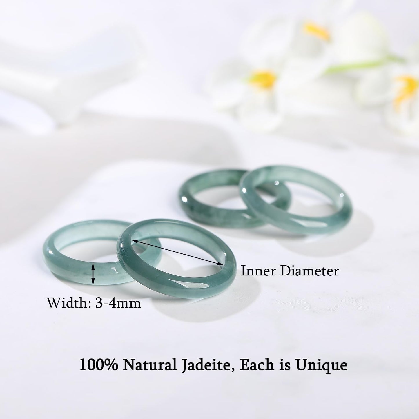 QVFVJA Real Natural Green Jade Band Ring for Women Men Genuine Jadeite Stone Rings Protection for Lovers Couples Mother Wife Birthday Valentine's Day Gifts
