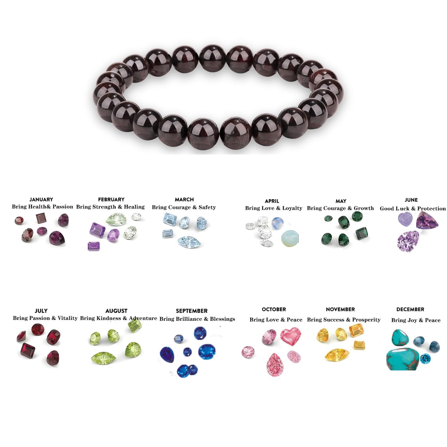 Naupyal January Birthstone Bracelet for Women Men,Garnet Natural Stone Beaded Bracelets,Healing Crystal Gemstones Stretch Bracelet Stress Relief Month Bracelet Birthday Jewelry Gifts
