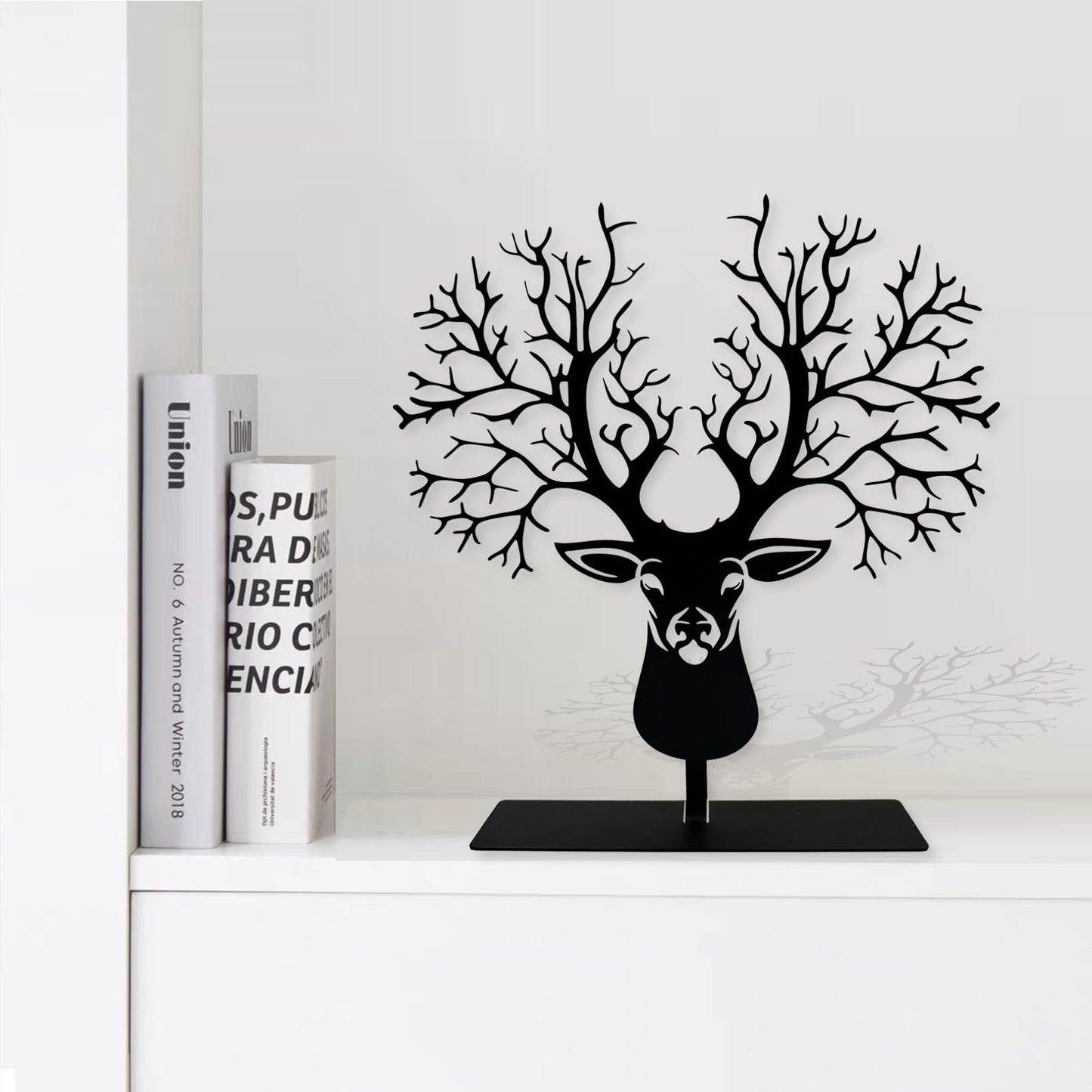 DASIMAT Metal Deer with Tree Antlers Table Top Decor, Tabletop Deer Christmas Decor, Wildlife Decorations, Rustic Woodland Accent, Nature Artwork, Living Room Bookshelf Decor