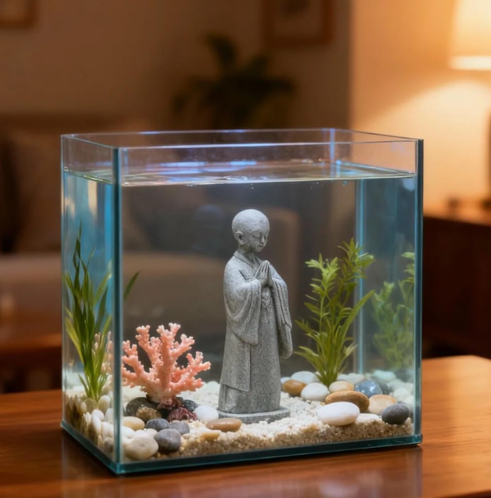 BEIZHAN Stone Buddha Statue for Home, Meditating Monk Statue with Praying Hands, Exquisite Asian Zen Decor for Home/Office (5.3 Inch)