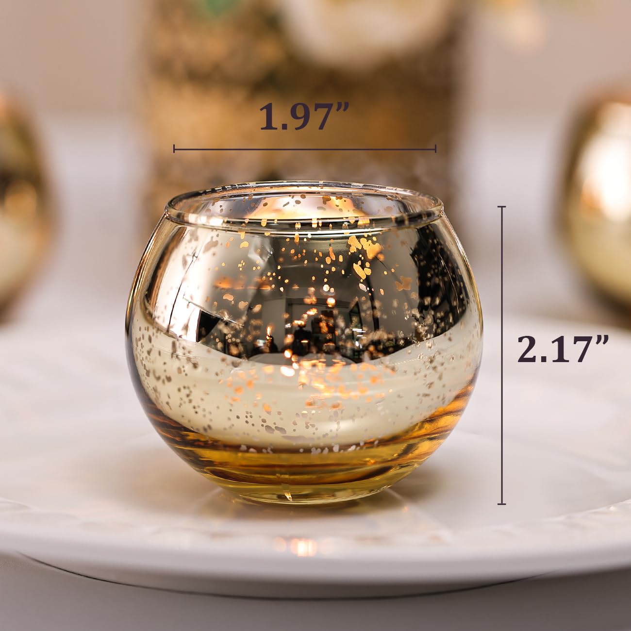 LETINE Gold Mercury Glass Votive Candle Holders - Set of 36 | Elegant Gold Tealight Candle Holders for Table Centerpieces,Spring Summer Weddings, Rehearsal Dinners, Valentine's Day Decorations