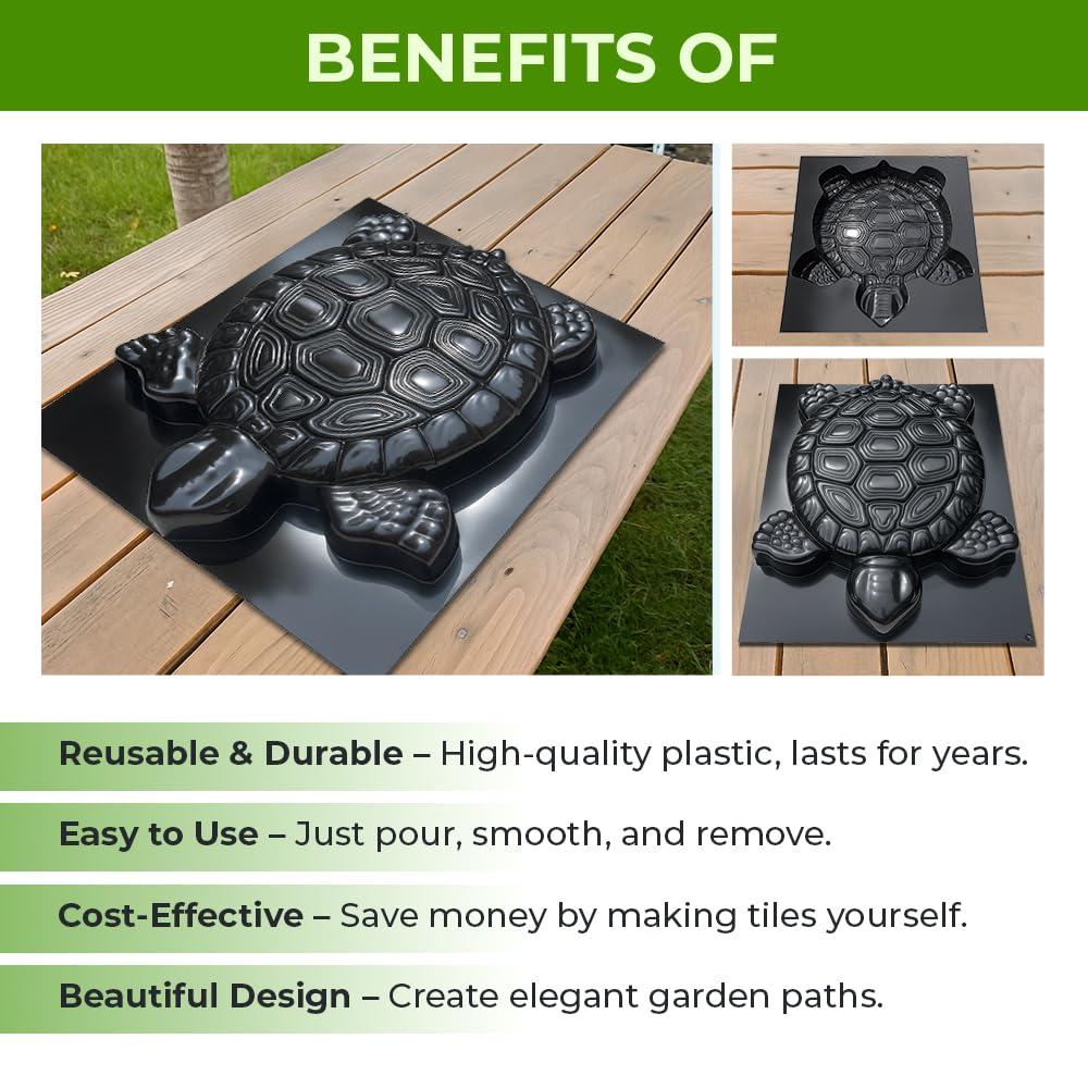 BETONEX Turtle Stepping Stone Mold Garden Concrete Mold Cement Plastic ABS 2mm - Tortoise Mould for Cement - Paving DIY Turtle Garden Stone Path Form