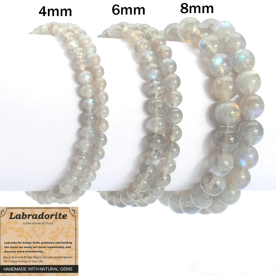 MASSIVE BEADS Labradorite - Trust - Handmade Handmade Yoga Stretch Elastic Bracelet Natural Stone Crystal Healing Power Energy Gifts for Unisex Adult 4mm
