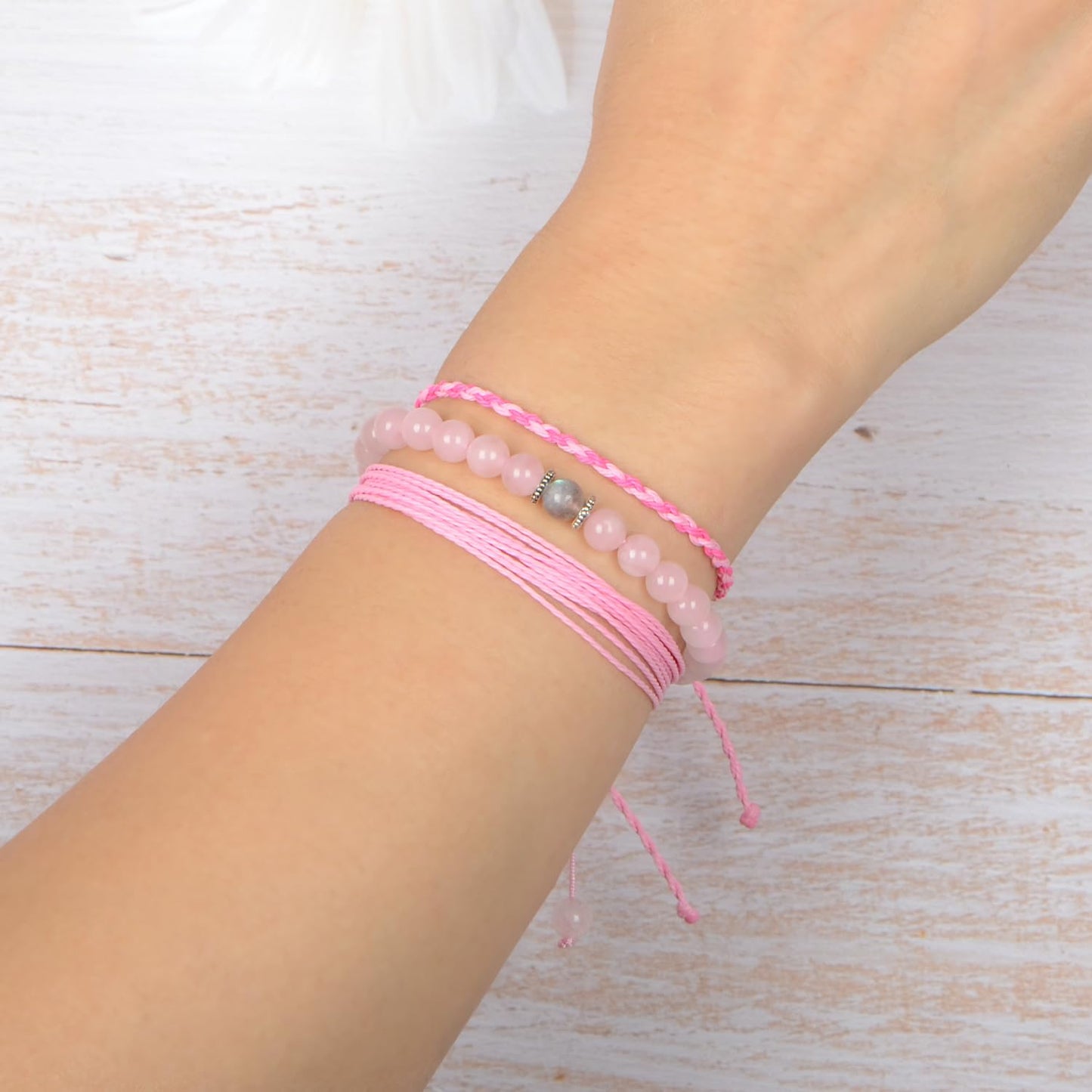 QOGIR Daughter Love You Forever Bracelets,Natural Rose Quartz Adjustable String Braceletm, Birthday Christmas Gifts for Daughters Girls Teen
