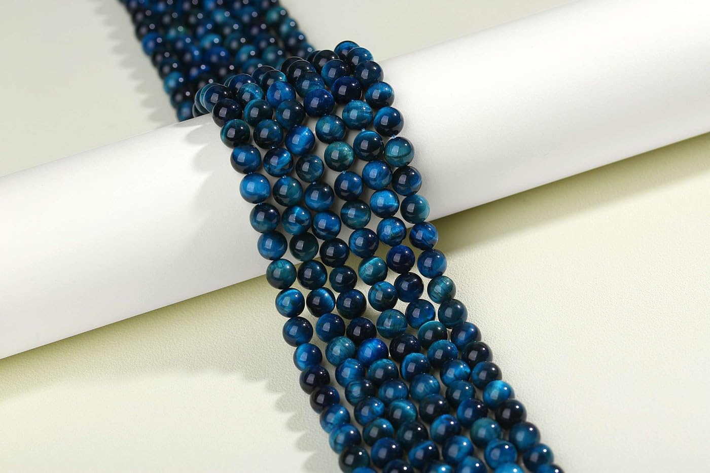 LAIDANLA Aquamarine Tiger's Eye 8mm Natural Stone Beads Round Loose Gemstone Stone Beads for DIY Bracelet Necklace Earrings Jewelry Making Polishing Beading Crystal 96PCS 2 Strand 32"