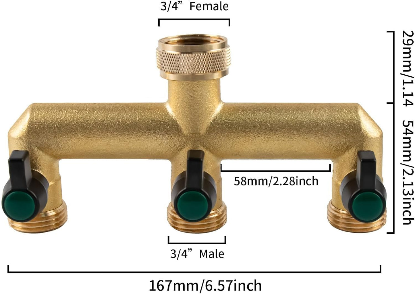 Hose Splitter, 3 Way Heavy Duty Brass Garden Hose Splitter, Outdoor Faucet Splitter, for 3/4" Hose Connector, Hose Spigot Adapter with 3 Individual ON/Off Valves