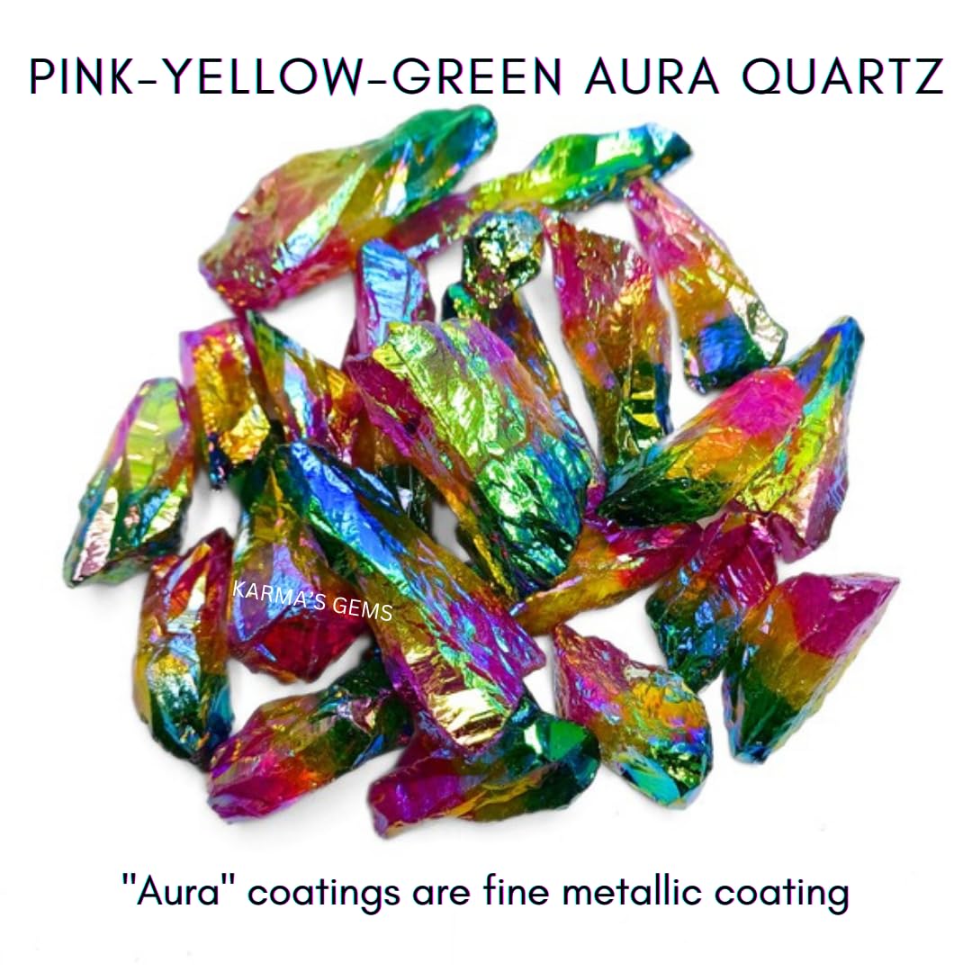 Crystals, Rocks, Jade, Crystals and Healing Stones, Witchcraft Supplies, Healing Crystals, Stones, Healing Stones, Rock Collection, Agate, Raw Stones (Pink-Yellow-Green Aura Quartz, 2 Pcs)