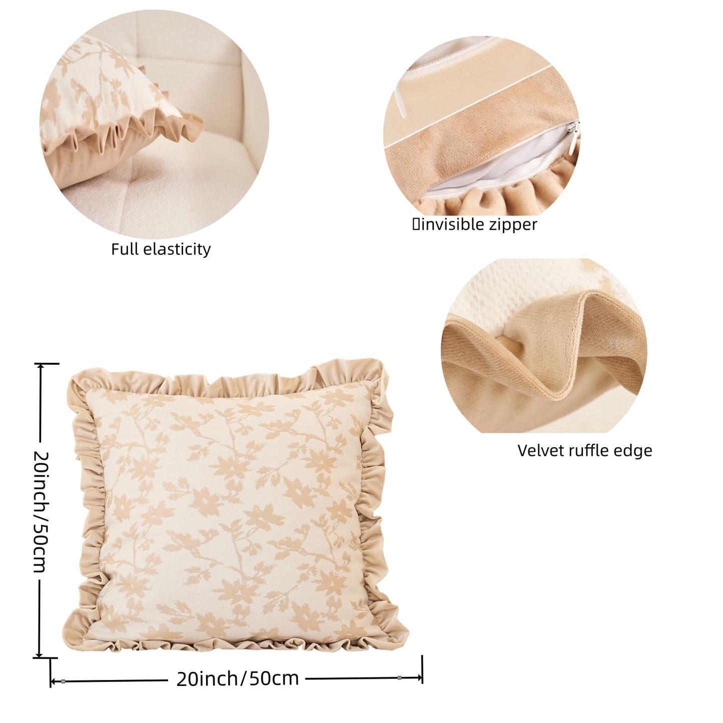 Avigers Square Design Jacquard Throw Pillow Covers Pack of 2, Embroidery Craft Soft Velvet Cushion Cover Pillowcase for Bed,Living Room,Outdoor,Car (Khaki, 20"x20")