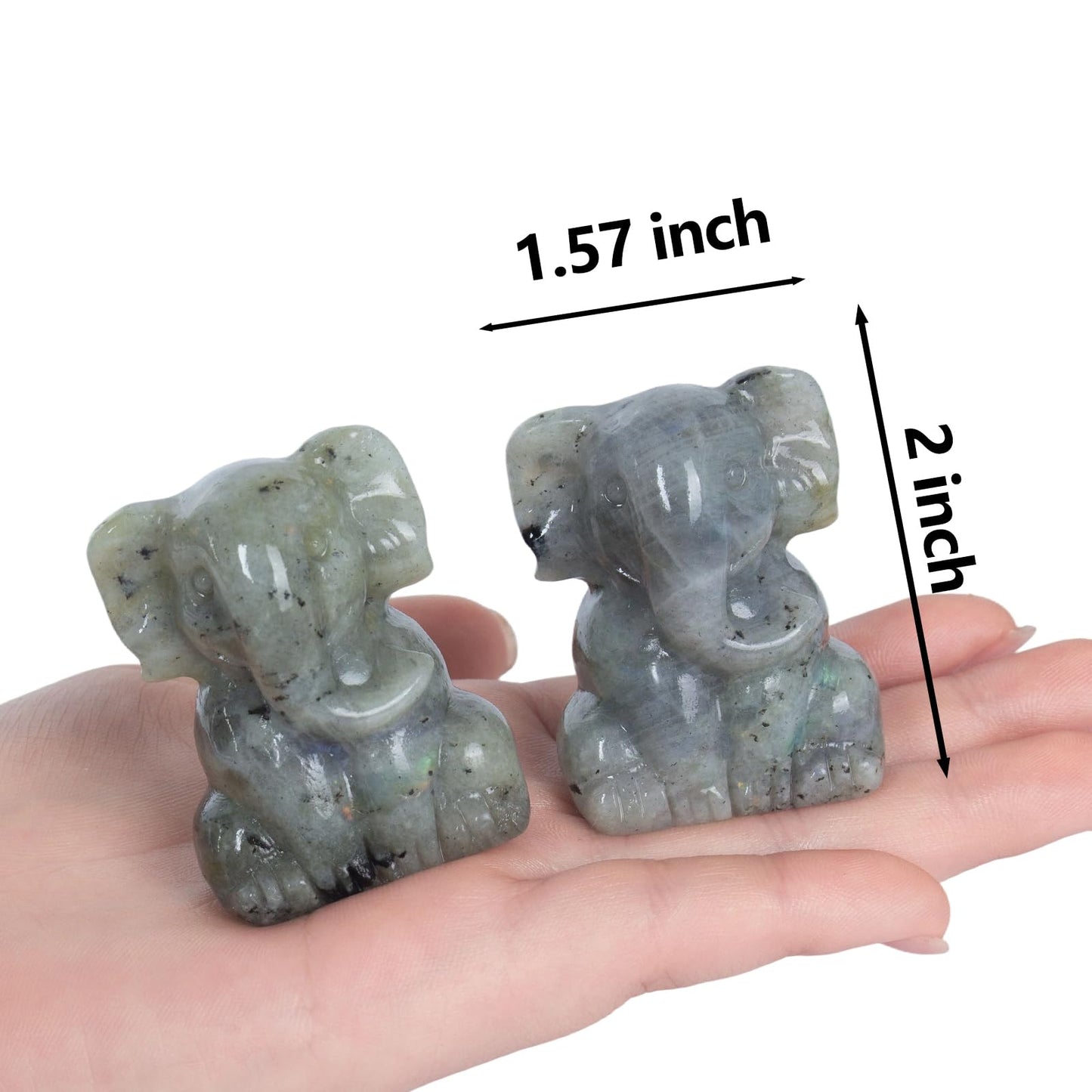 Ytbeoxk 2 Inch Crystal Elephant Decor Statues, Labradorite Cute Sitting Elephant Figurines, Reiki Healing Crystal Carved Animal Statues, Home Office Desk Hand Carved Decor Gifts for Women
