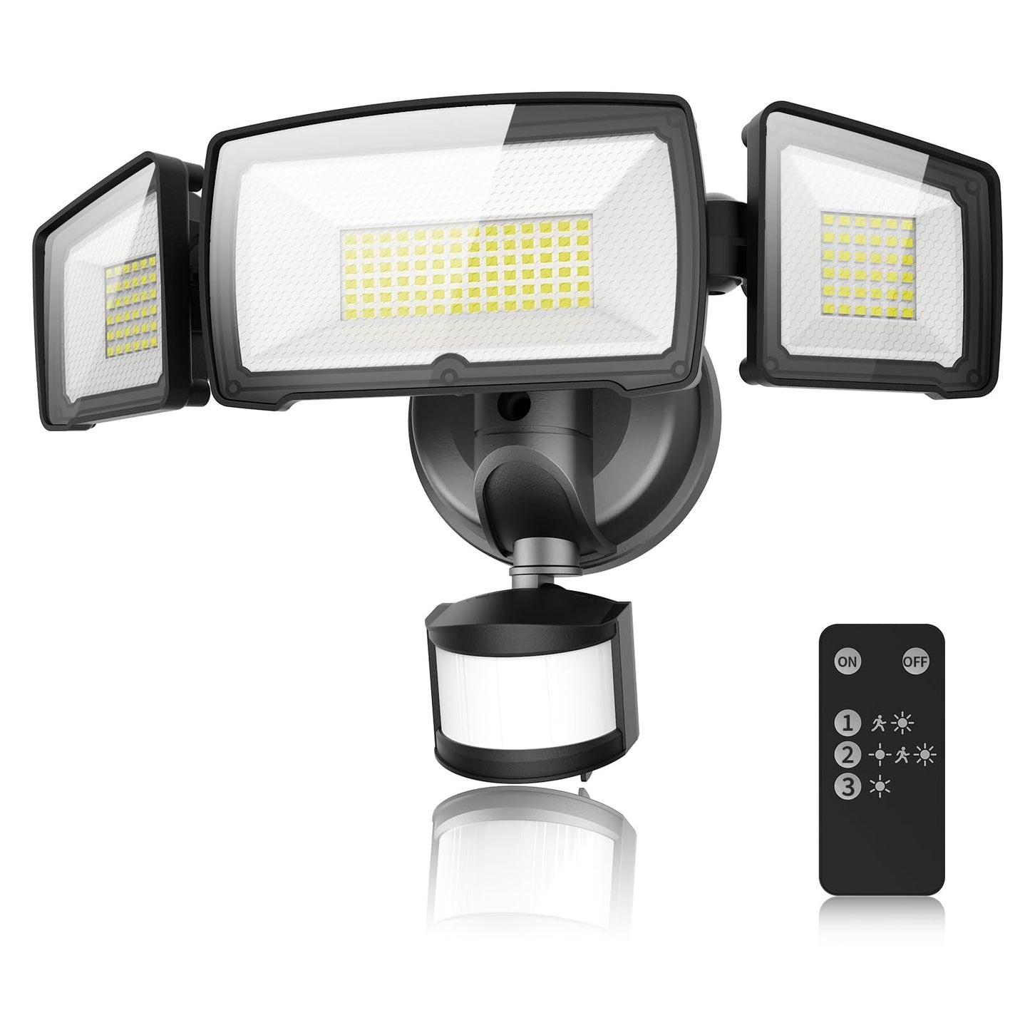 MAGAGUVU 100W LED Security Lights, 11000LM Hardwired Flood Lights with Remote Control, Motion Sensor Outdoor Lights, 3 Adjustable Heads, IP66 Waterproof, Dusk to Dawn Outdoor Lighting for Yard Garage