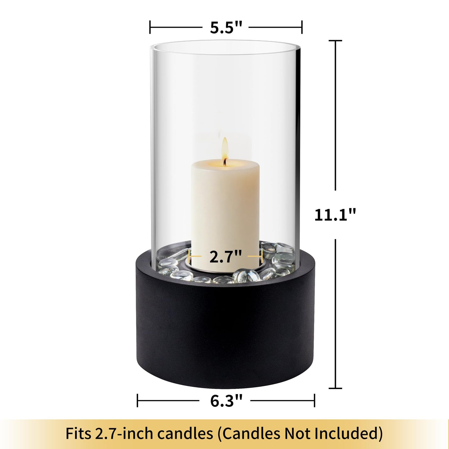 Rixordd Black Hurricane Candle Holder with Round Metal Tray – Clear Glass Cylinder Pillar Candle Holder Lantern, Decorative Table Centerpiece for Home Decor, Wedding, Christmas