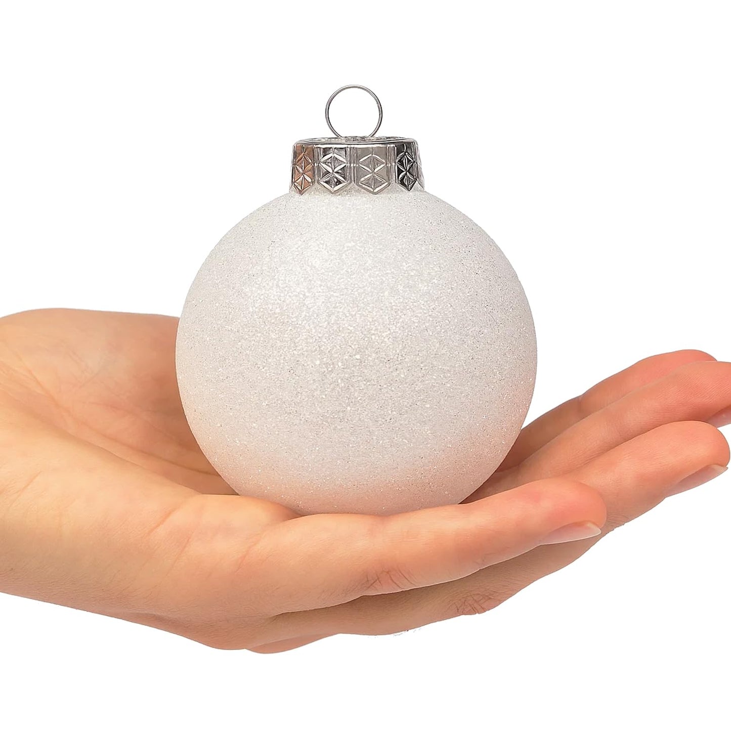 SLEETLY 28-Piece White Christmas Tree Ornaments – 12 Large 3.15” Shatterproof Glitter Snow Balls with 8 Icicles and 8 Snowflakes Set – Elegant Holiday Xmas Decorations for Farmhouse Winter Decor