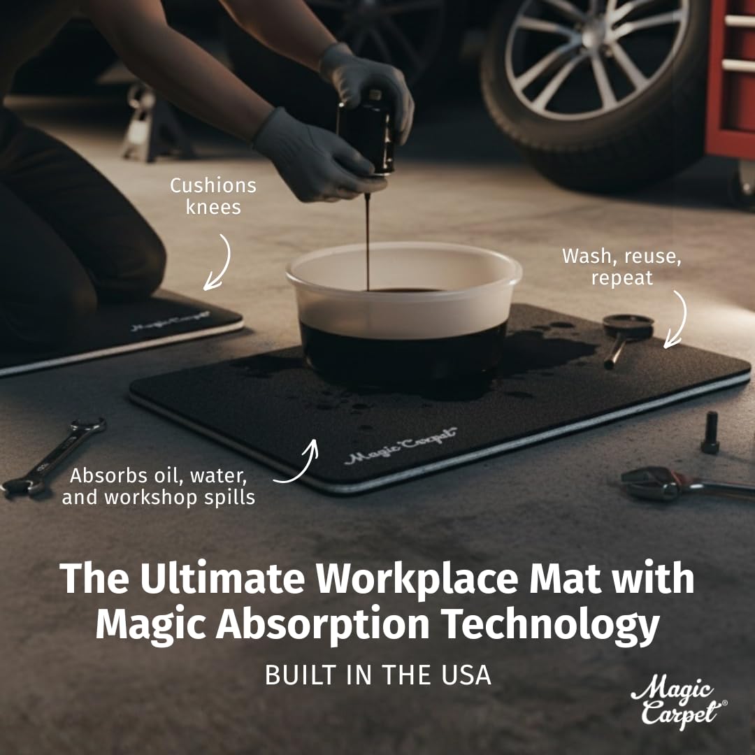 Magic Carpet® DIY Work Mat and Kneeling Pad (2-Pack) | 18″ × 11.75″ | Heavy-Duty Absorbent & Puncture-Resistant Pad for Garage, Crafts, & Gardening | Washable | Made in USA | Recycled Material