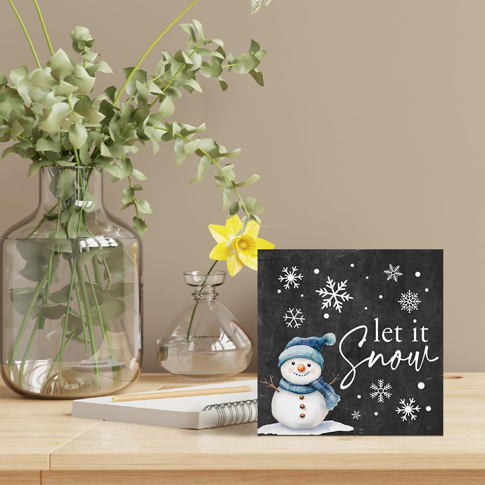 Vgrti Let It Snow Wooden Box Sign, Cute Winter Snowman Desk Sign for Holiday Farmhouse Shelf, Xmas Birthday Gifts for Women Men Friends Sisters Family BFF Snowman Lovers Colleagues