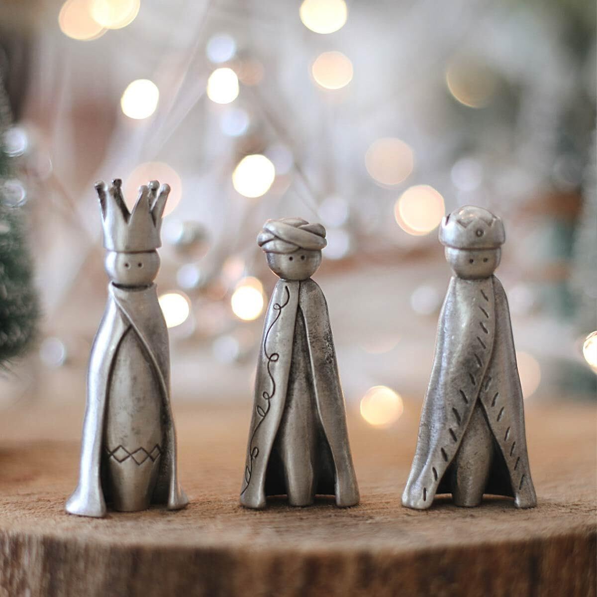 LISA LEONARD DESIGNS Pewter Three Wisemen Nativity Figurine Set Kings Nativity Set Holiday Ornament Figurines Christian Gift