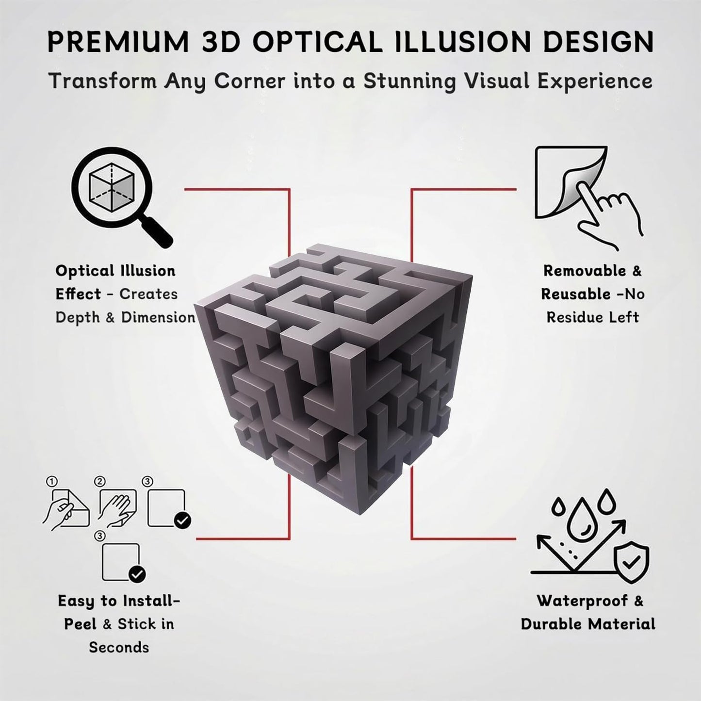 3D Optical Illusion Wall Stickers, 3D Corner Stickers, Modern 3D Visual Home Decorations, Suitable for Living Rooms, bedrooms, Offices and Dormitories.