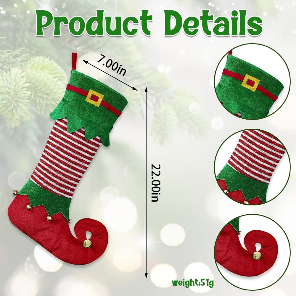 Estivaux Large Christmas Stockings Xmas Fireplace Hanging Stockings Red Green Velvet Stocking Winter Gnomes Shoes Stockings Gift Holding Bag for Home Christmas Decorations Party Favor Supplies
