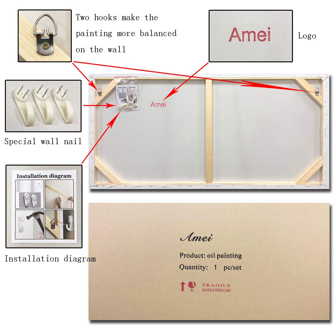 AMEI Art, 24X48Inch Hand Painted Acrylic Wall Art Abstract Knife 3d Oil Painting Textured Floral Artwork Art Wood Inside Framed Hanging Wall Decoration Oil Hand Painting (Silver-brown)