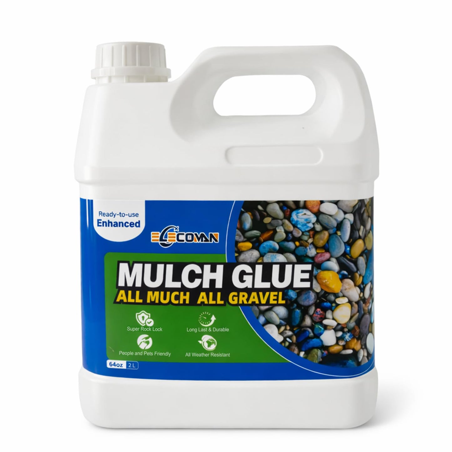 Mulch Glue for Landscaping, 64 OZ Rock Glue & Gravel Binder, Water-Based Non-Toxic Landscape Adhesive, Weather-Resistant Mulch Anchor for Pea Gravel, Pebbles, Wood Chips & Decorative Stone