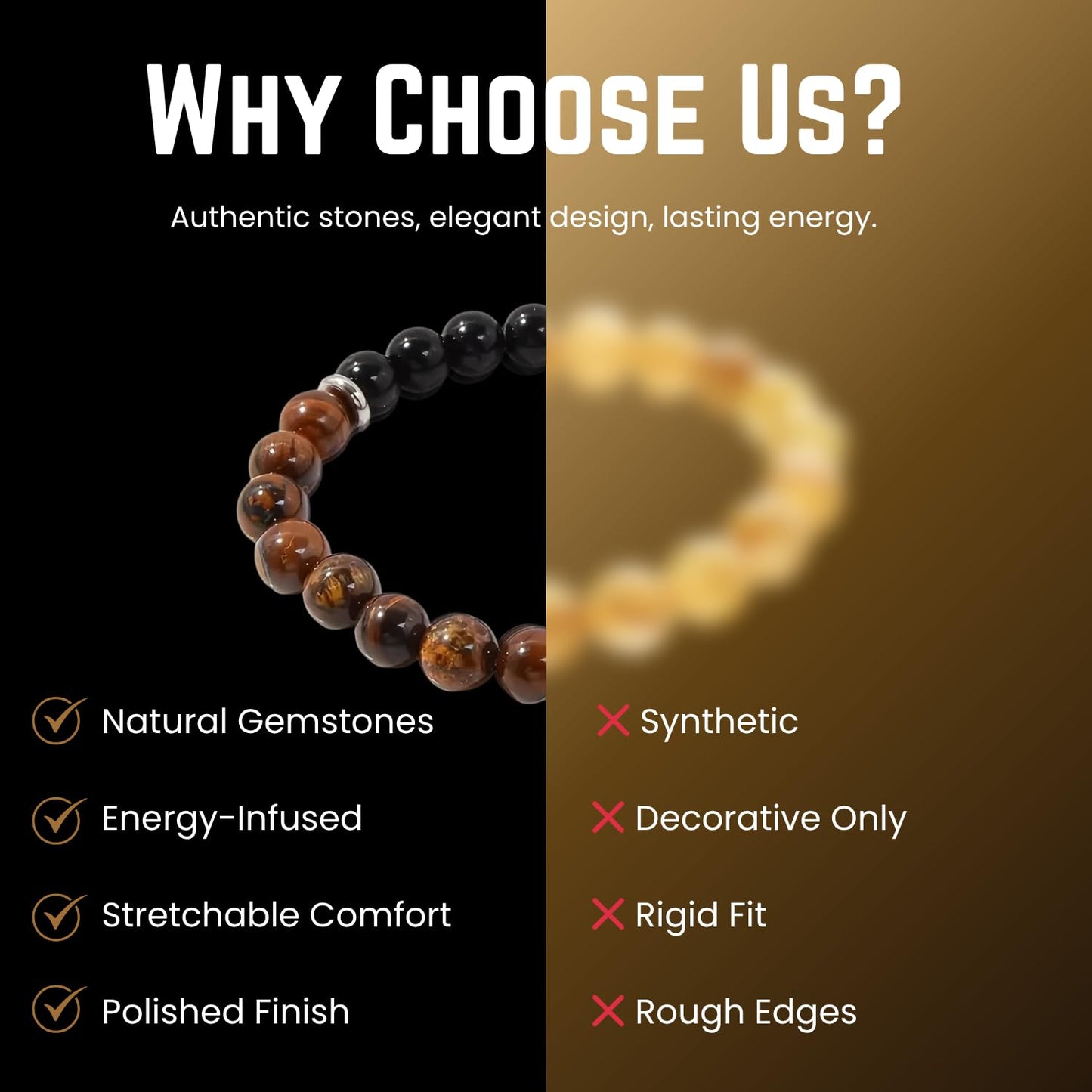 AKDNZ Triple Protection Bracelet for Women & Men - Black Tourmaline, Tiger Eye & Hematite Bracelets, Natural Healing Crystal Stone, Men's Beaded Bracelet for Father & Mother Day, Christmas & Birthday