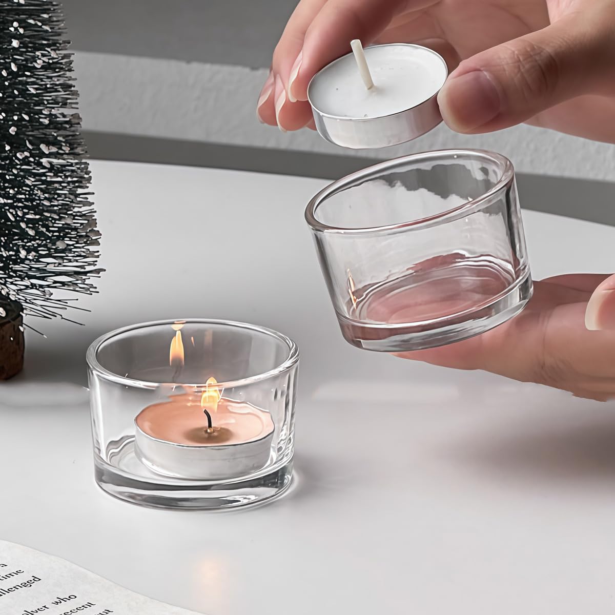4 Pcs Clear Glass Candle Holders Cylinder Tea Light Candle Holders for Weddings Birthdays Parties Home Decor